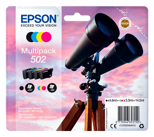 Multipack! Epson 502 BK/C/M/Y 4 stk. blækpatron 14